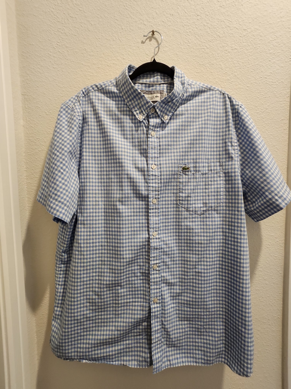 Lacoste Men’s Short-Sleeve Gingham Button-Down Shirt - Blue & White